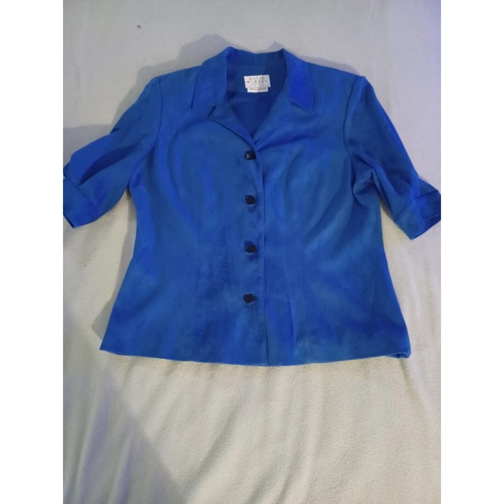 David Warren Petites New York Size 12 Blue Blazer 4 button shoulder pads